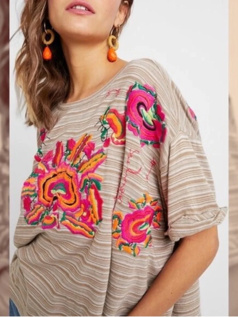 Free People Catalunya Embroidered Mushroom Combo Oversized Top